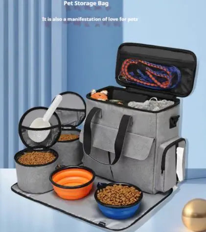 Woofs & Whisker Tote Pet Travel Bag – Spacious 6-Piece Travel Set for Pets