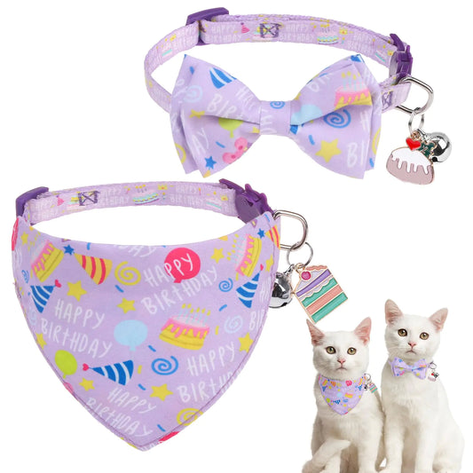 Woofs & Whisker Adjustable Cat Collar Set – Bow Tie & Bell for Kittens and Cats