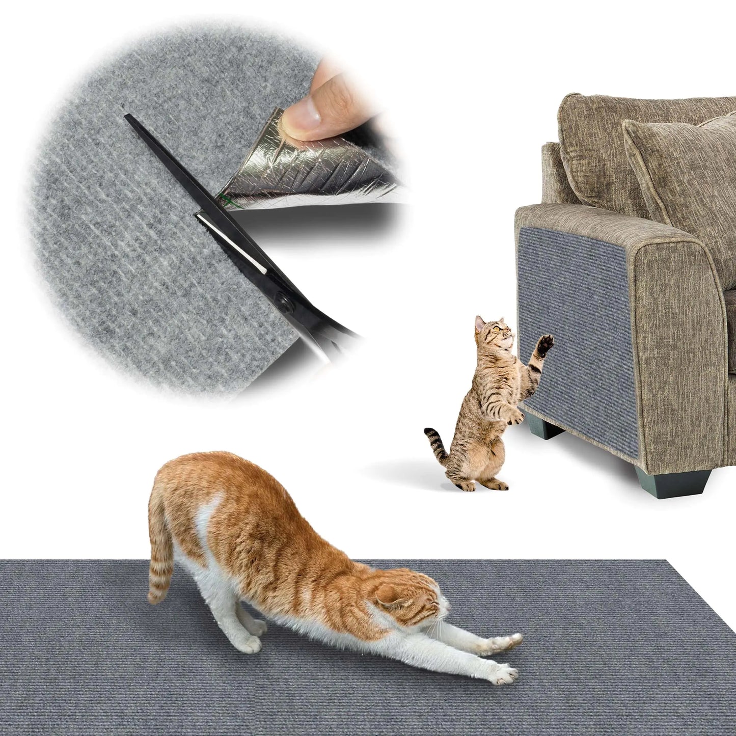 Trimmable Self-Adhesive Furniture Protector Cat Scratch Mat – Light Grey (1 Pack)