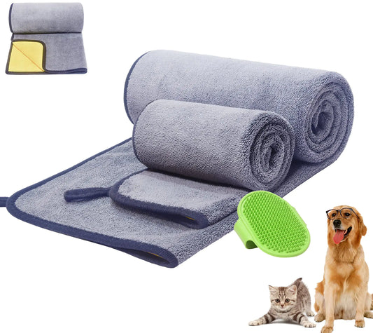 Microfiber Pet Towel and Grooming Brush Kit 3 in 1