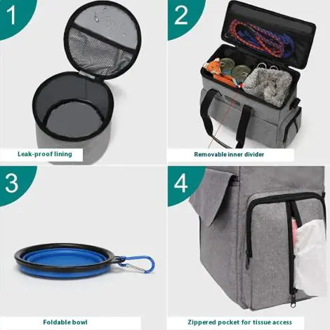 Woofs & Whisker Tote Pet Travel Bag – Spacious 6-Piece Travel Set for Pets